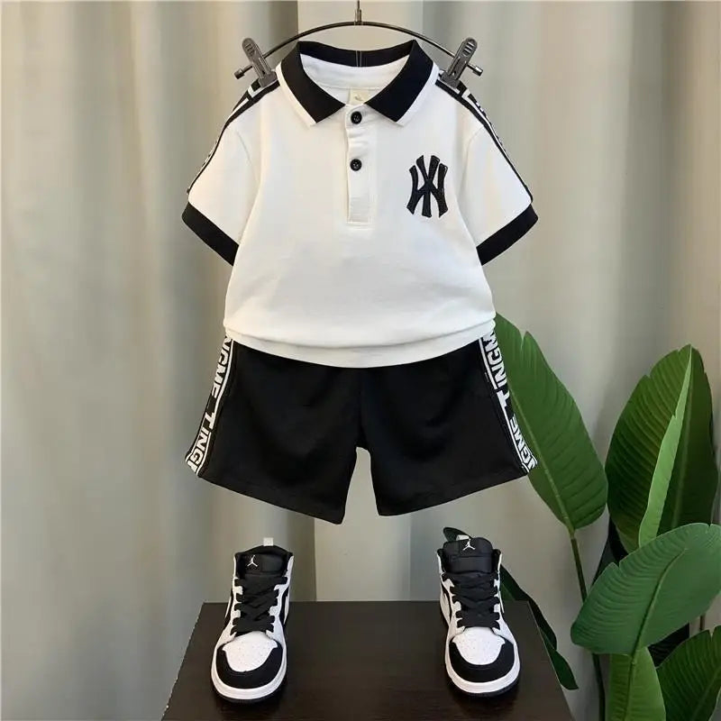 Summer Baby Boy Clothes Set Children Lapel Tshirts and Shorts 2 Pieces Suit Kid Letter Short Sleeve Top Bottom Outfit Tracksuits