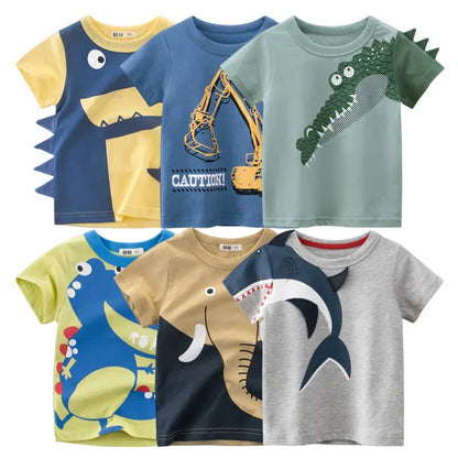 Camiseta infantil para menino com estampa animal tubarão dinossauro e desenho animado