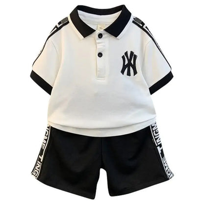 Summer Baby Boy Clothes Set Children Lapel Tshirts and Shorts 2 Pieces Suit Kid Letter Short Sleeve Top Bottom Outfit Tracksuits