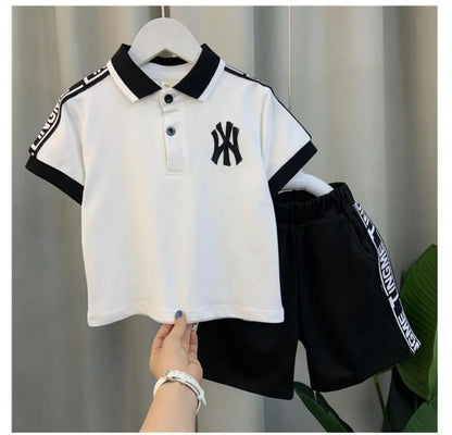 Summer Baby Boy Clothes Set Children Lapel Tshirts and Shorts 2 Pieces Suit Kid Letter Short Sleeve Top Bottom Outfit Tracksuits