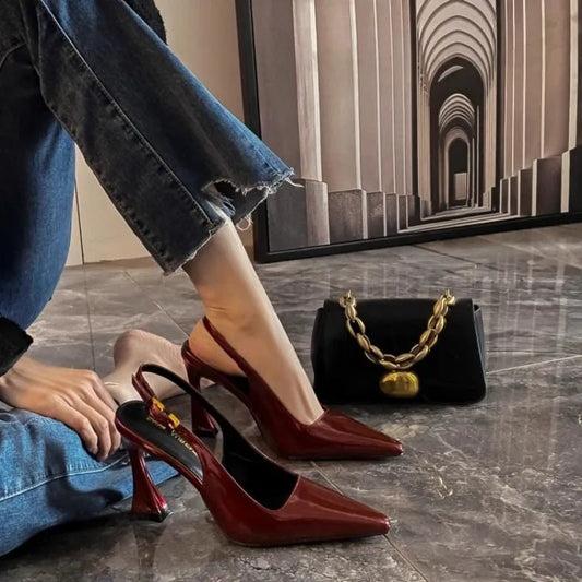 Women's Sandals Stiletto Thin Heels Mules Pointed Toe Leather Black Dress Shoes Ladies Shoe Cheap Liquidation Comfort Daily Or